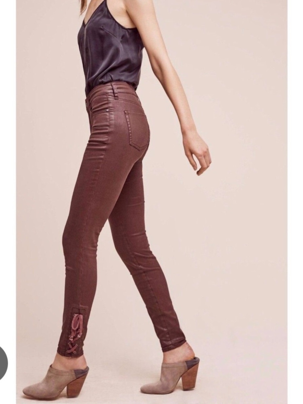 Anthropologie Pilcro and the Letterpress Script Burgundy Skinny Pants Lace Ankle